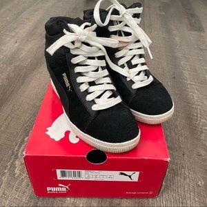 Puma Hidden Wedge High Top Sneakers Womens Size 6 Black Suede